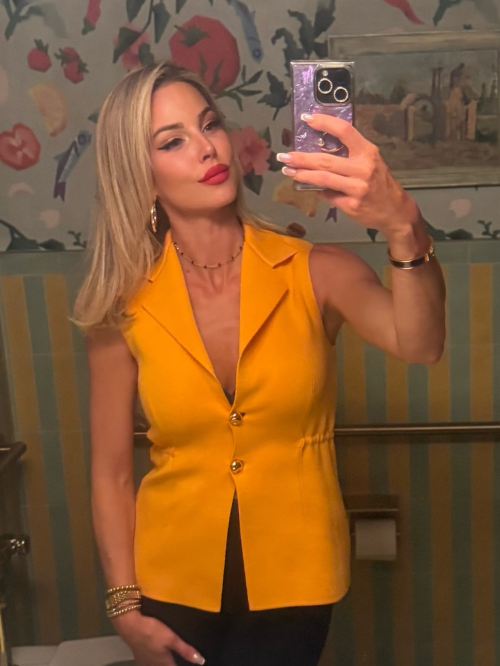 ZARA Sleeveless Yellow Buttoned Vest Top